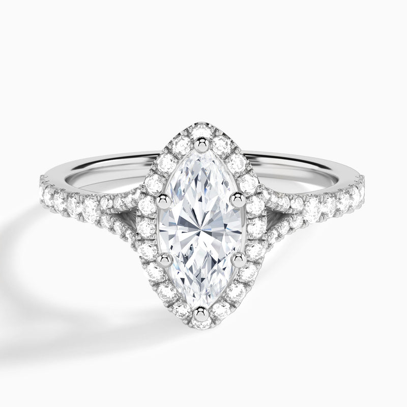 Marquise Bliss Halo Lab Grown Diamond Engagement Ring In 14K White Gold - Lucenjuri