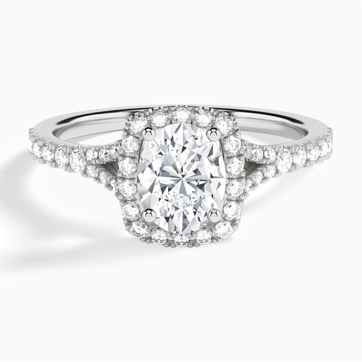 Oval Bliss Halo Lab Grown Diamond Engagement Ring In 14K White Gold - Lucenjuri