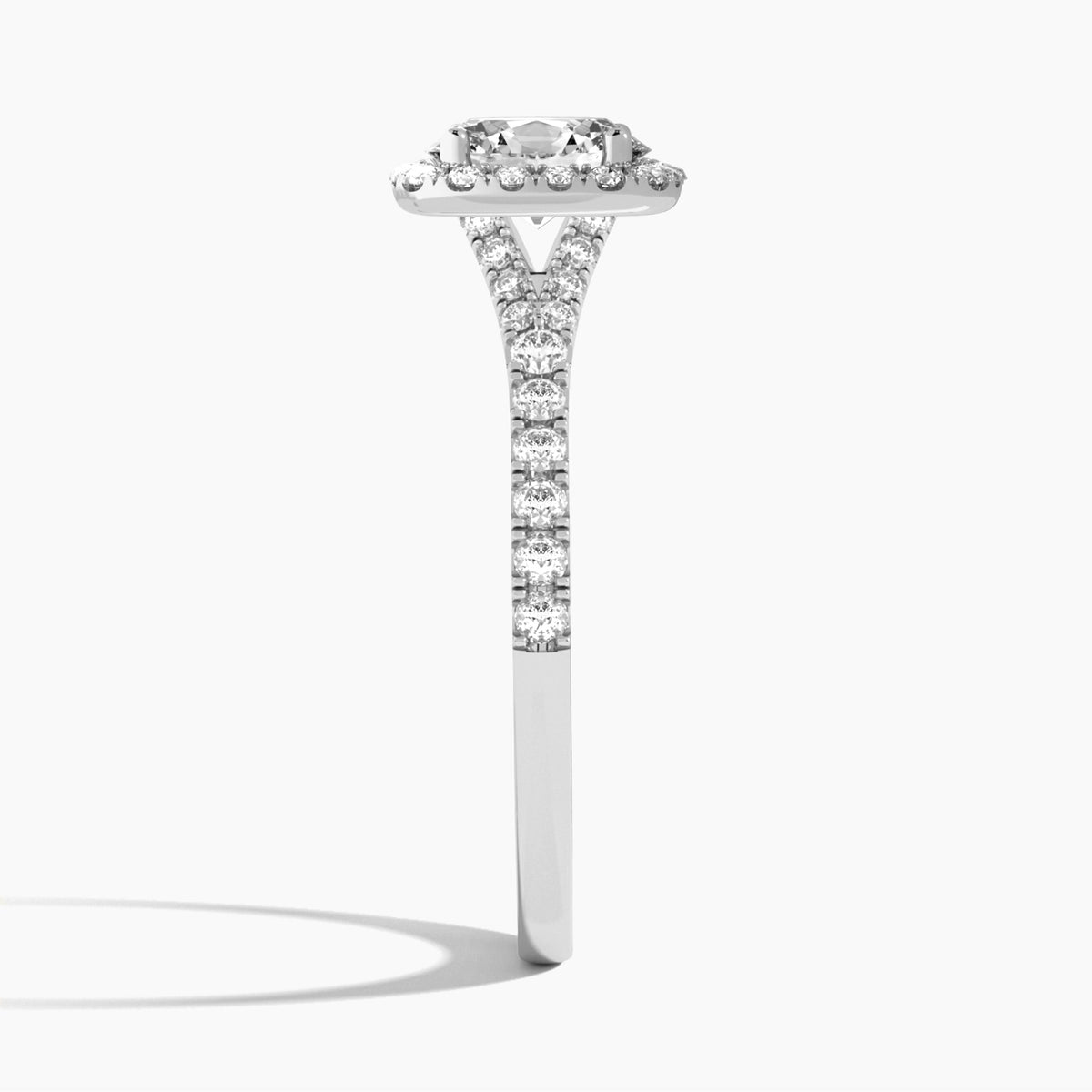 Oval Bliss Halo Lab Grown Diamond Engagement Ring In 18K White Gold, Side View