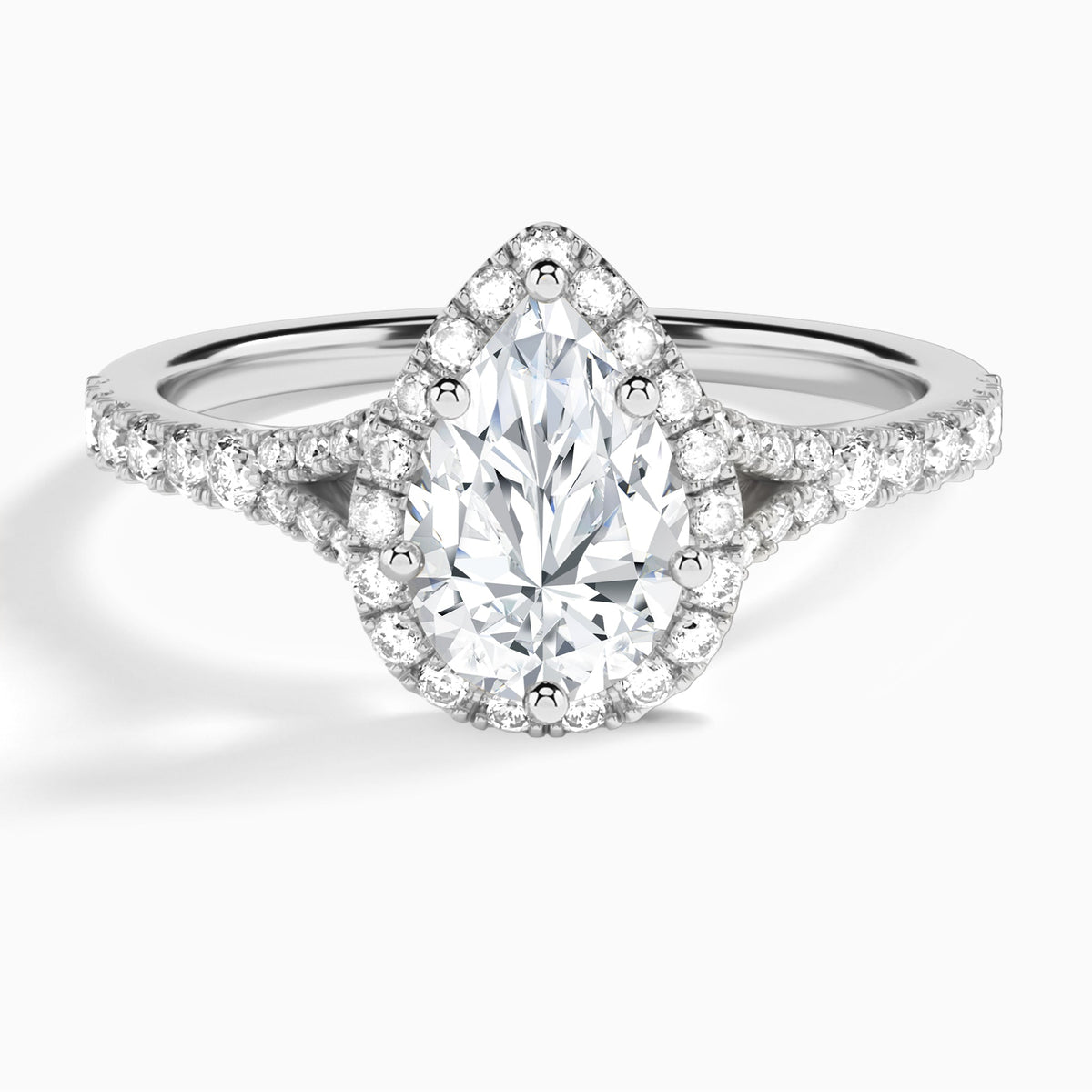 Pear Bliss Halo Lab Grown Diamond Engagement Ring In 14K White Gold - Lucenjuri