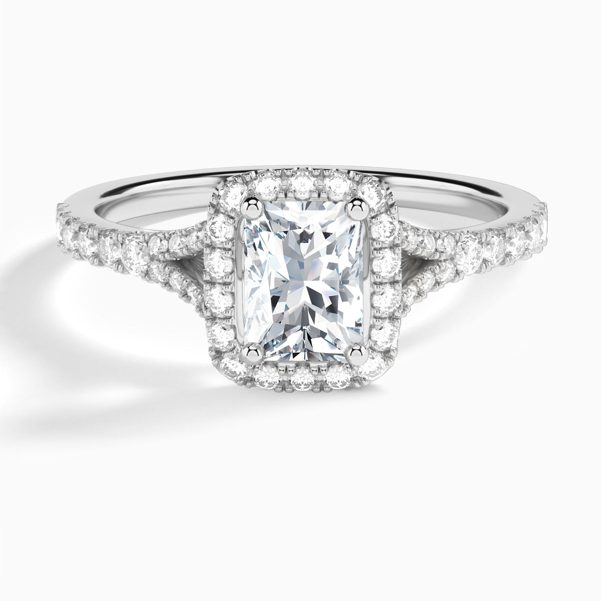 Radiant Bliss Halo Lab Grown Diamond Engagement Ring In 18K White Gold - Lucenjuri