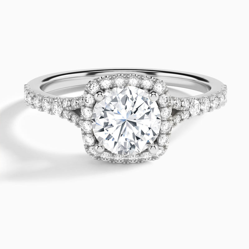 Round Bliss Halo Lab Grown Diamond Engagement Ring In 14K White Gold - Lucenjuri