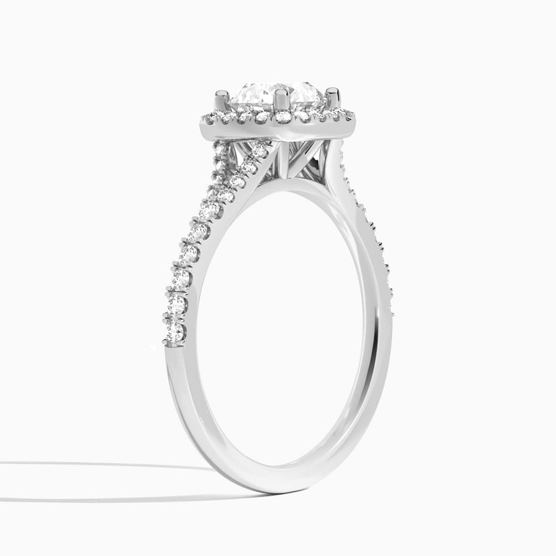 Round Bliss Halo Lab Grown Diamond Engagement Ring In 14K White Gold, Angle View