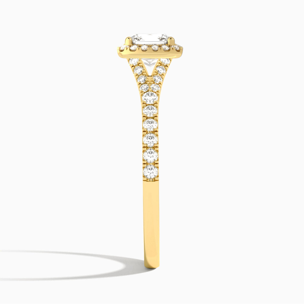 Asscher Bliss Halo Lab Grown Diamond Engagement Ring In 14K Yellow Gold, Side View