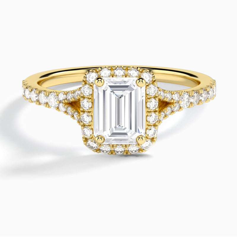 Emerald Bliss Halo Lab Grown Diamond Engagement Ring In 18K Yellow Gold - Lucenjuri