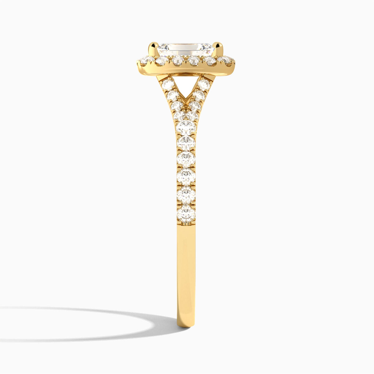 Emerald Bliss Halo Lab Grown Diamond Engagement Ring In 14K Yellow Gold, Side View