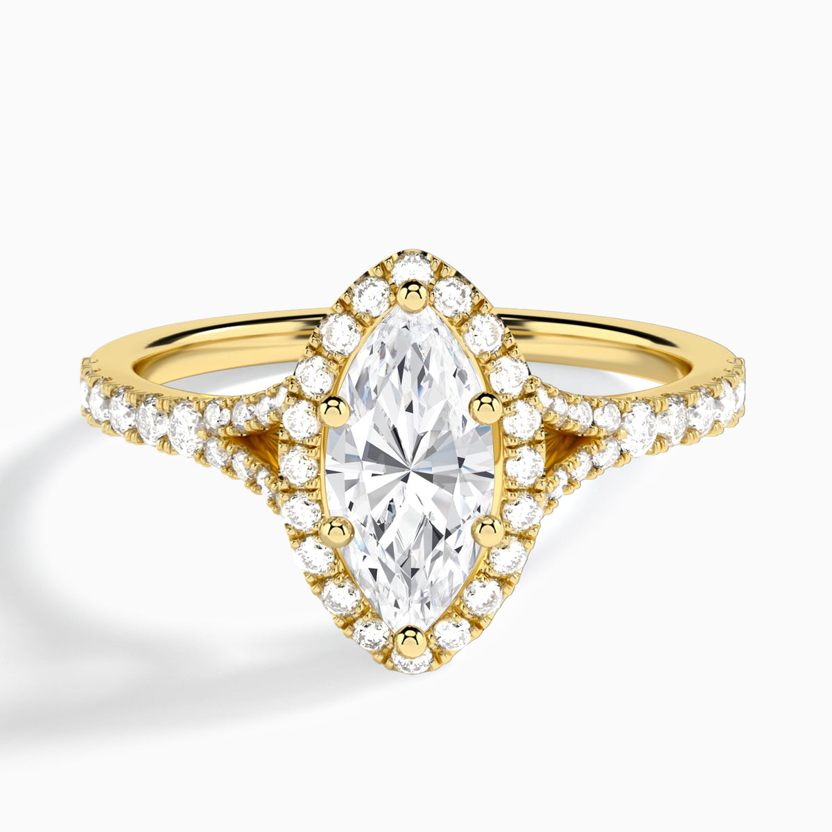 Marquise Bliss Halo Lab Grown Diamond Engagement Ring In 18K Yellow Gold - Lucenjuri