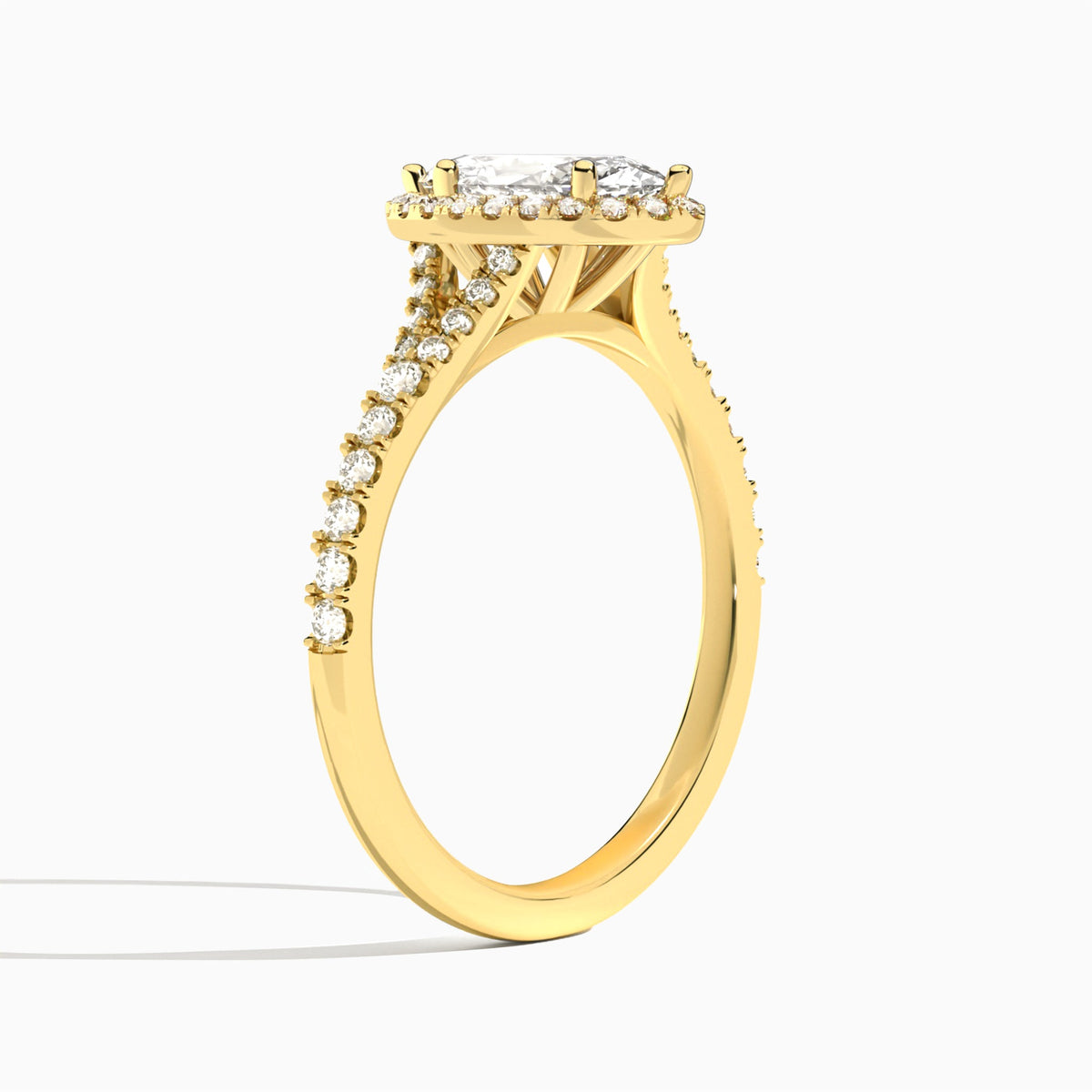 Marquise Bliss Halo Lab Grown Diamond Engagement Ring In 14K Yellow Gold, Angle View
