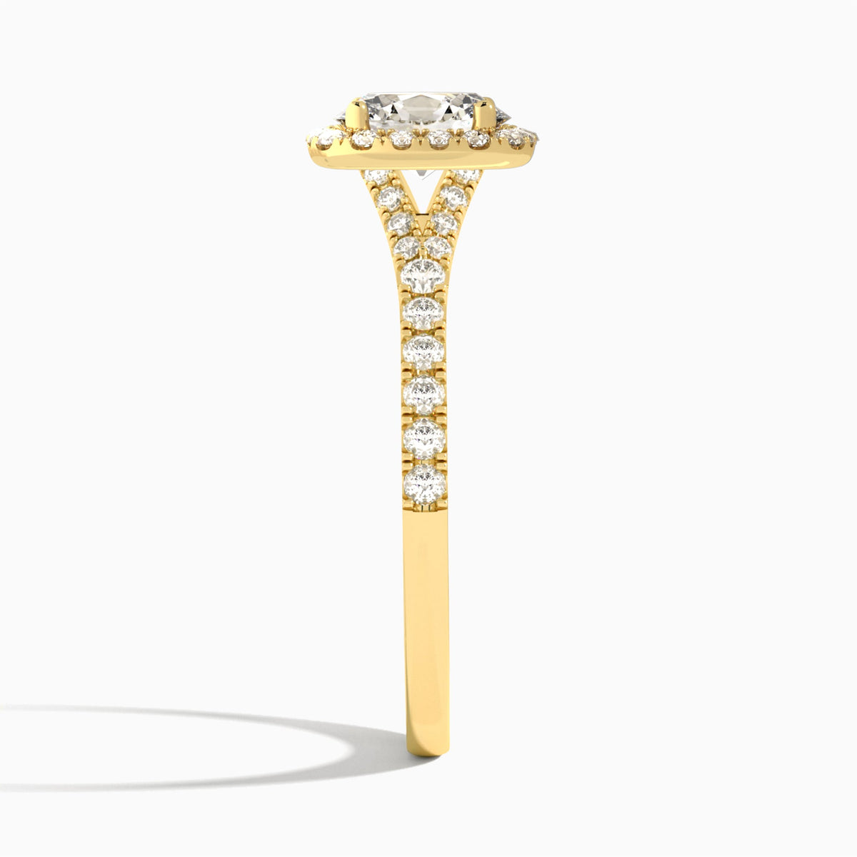Oval Bliss Halo Lab Grown Diamond Engagement Ring In 18K Yellow Gold, Side View