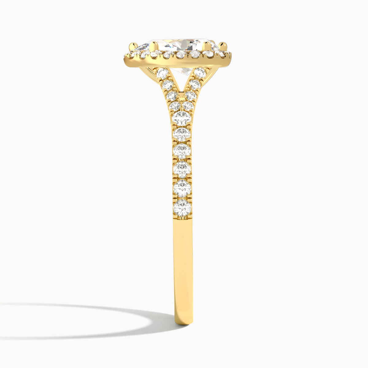 Pear Bliss Halo Lab Grown Diamond Engagement Ring In 18K Yellow Gold, Side View
