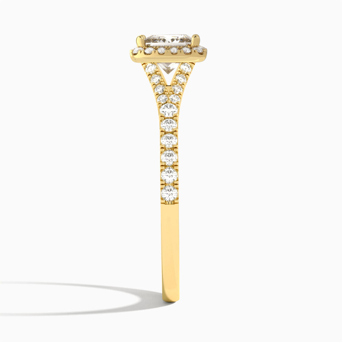 Princess Bliss Halo Lab Grown Diamond Engagement Ring In 18K Yellow Gold, Side View