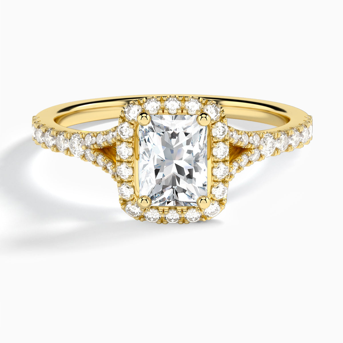 Radiant Bliss Halo Lab Grown Diamond Engagement Ring In 18K Yellow Gold - Lucenjuri