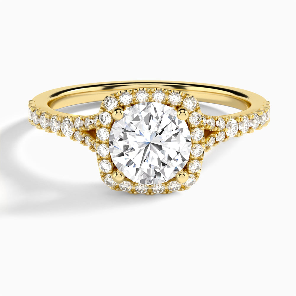 Round Bliss Halo Lab Grown Diamond Engagement Ring In 14K Yellow Gold - Lucenjuri