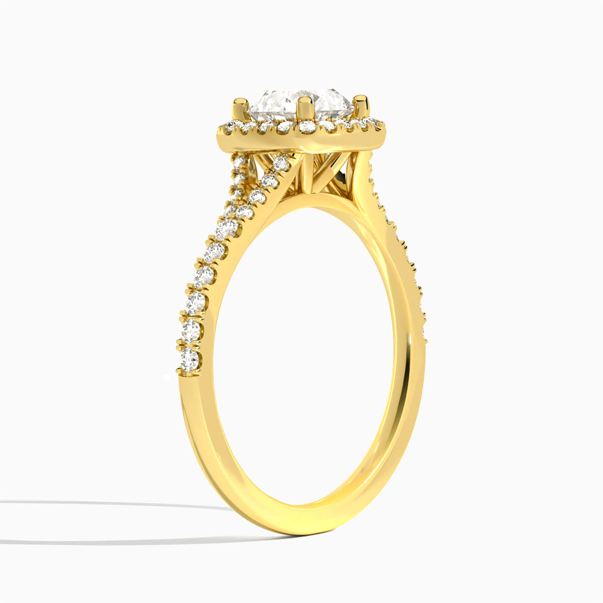 Round Bliss Halo Lab Grown Diamond Engagement Ring In 18K Yellow Gold, Angle View