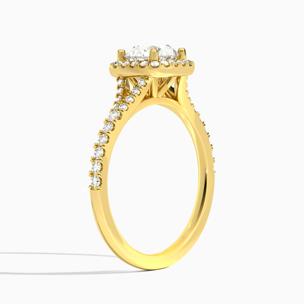 Round Bliss Halo Lab Grown Diamond Engagement Ring In 14K Yellow Gold, Angle View