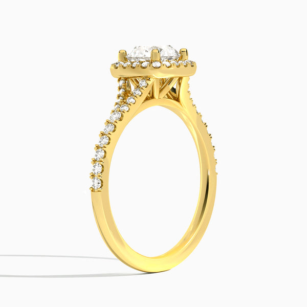 Round Bliss Halo Lab Grown Diamond Engagement Ring In 14K Yellow Gold, Angle View