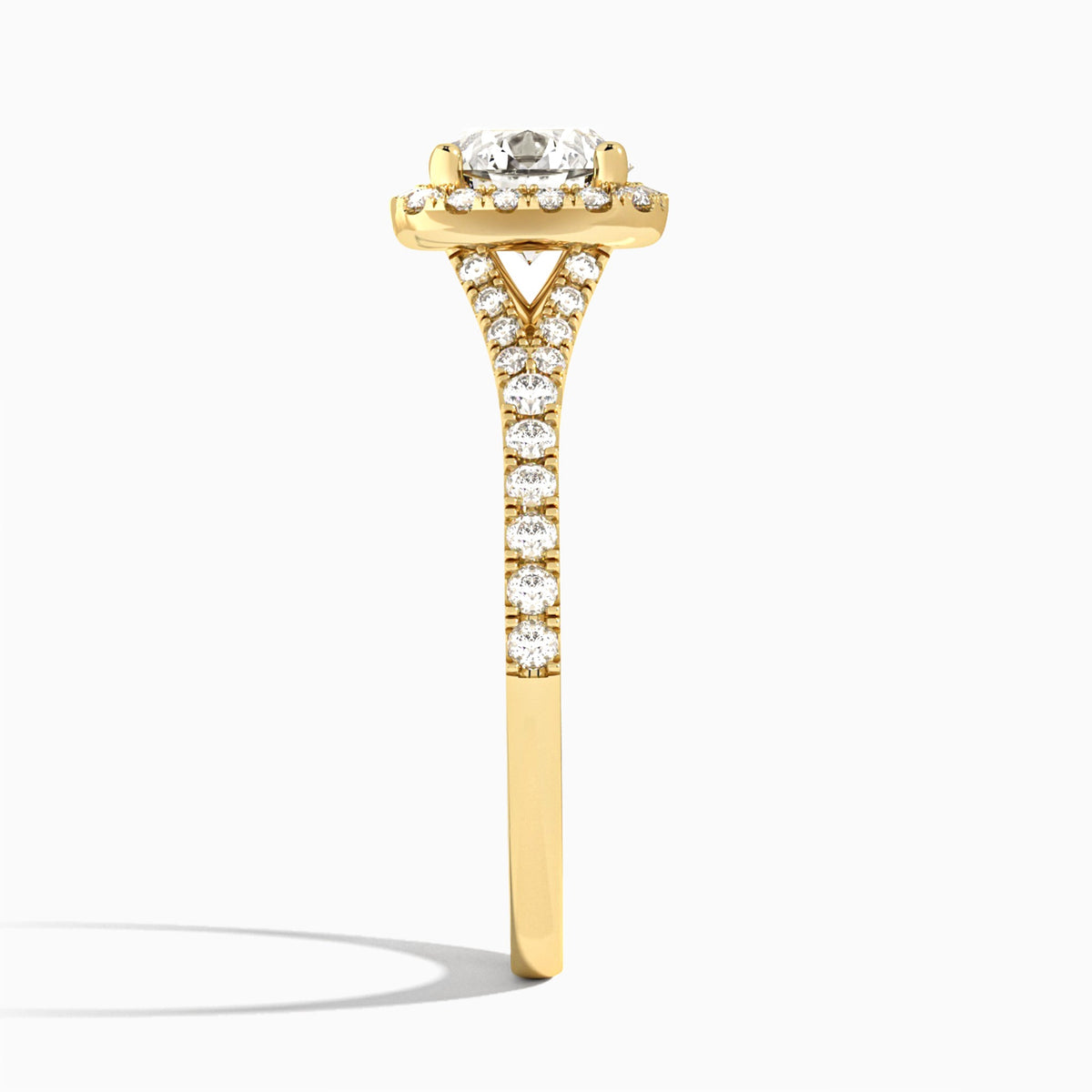 Round Bliss Halo Lab Grown Diamond Engagement Ring In 18K Yellow Gold, Side View