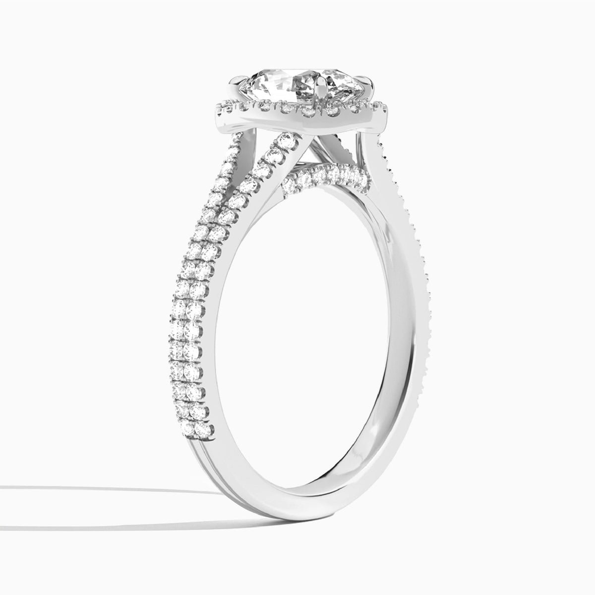 Oval Minerva Halo Lab Grown Diamond Engagement Ring In Platinum, Angle View