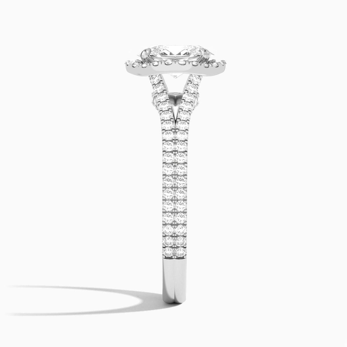 Oval Minerva Halo Lab Grown Diamond Engagement Ring In Platinum, Side View