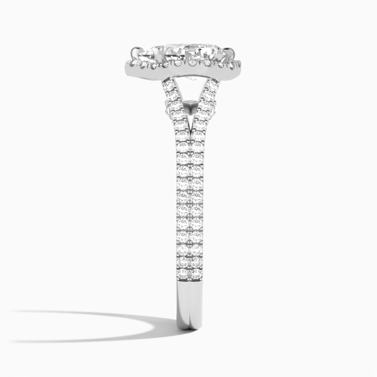 Pear Minerva Halo Lab Grown Diamond Engagement Ring In Platinum, Side View