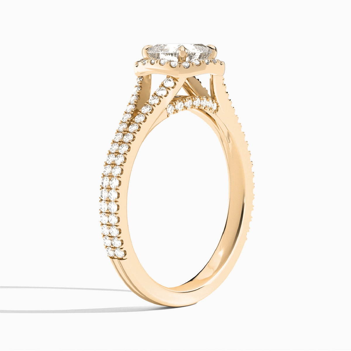 Cushion Minerva Halo Lab Grown Diamond Engagement Ring In 14K Rose Gold, Angle View