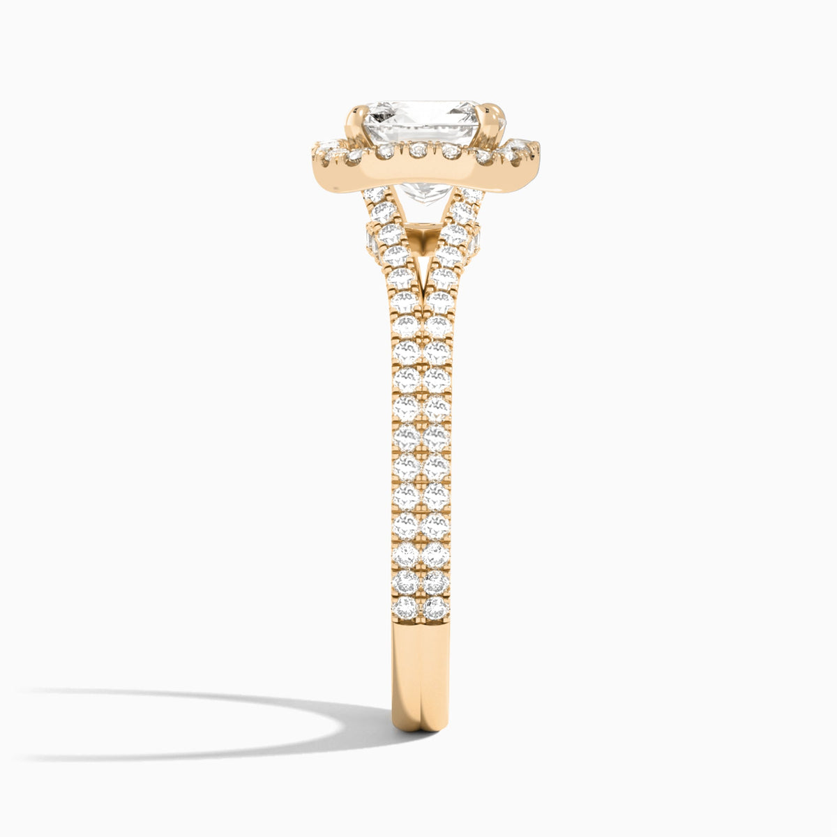 Cushion Minerva Halo Lab Grown Diamond Engagement Ring In 14K Rose Gold, Side View