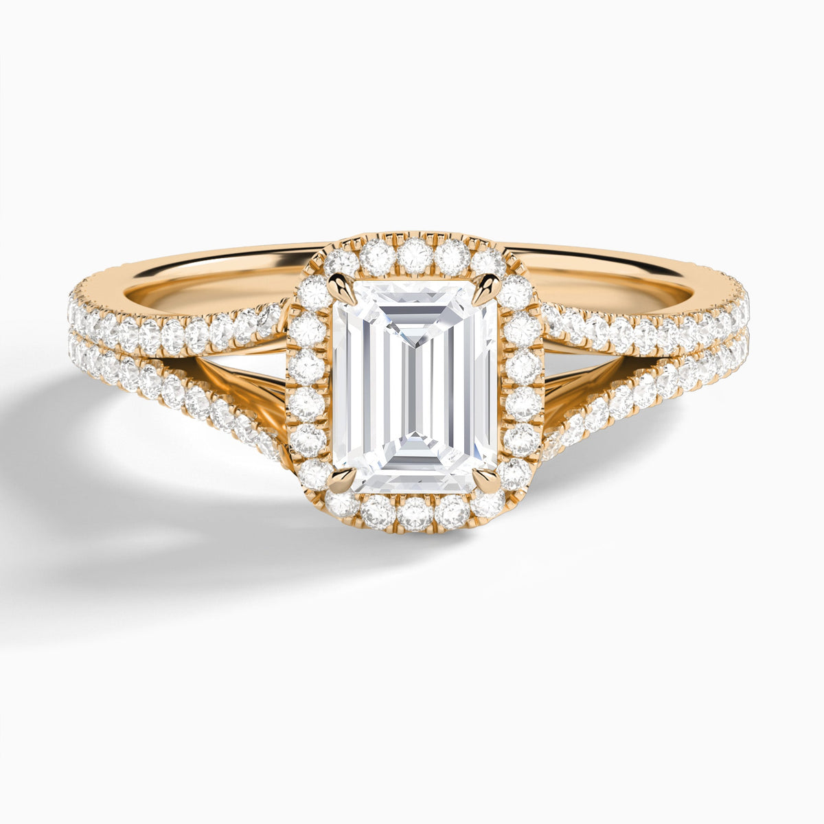 Emerald Minerva Halo Lab Grown Diamond Engagement Ring In 14K Rose Gold - Lucenjuri