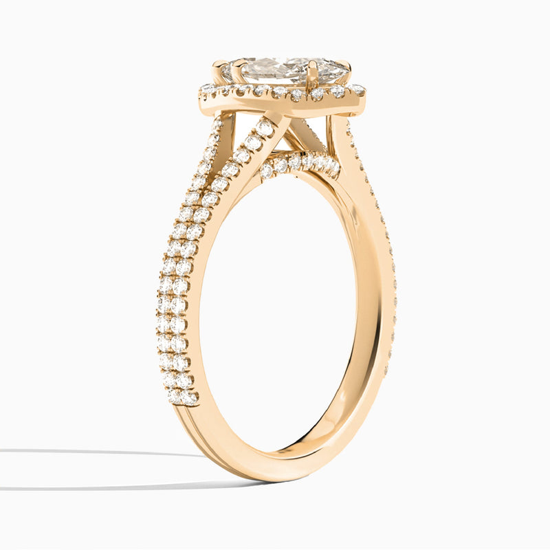 Marquise Minerva Halo Lab Grown Diamond Engagement Ring In 14K Rose Gold, Angle View