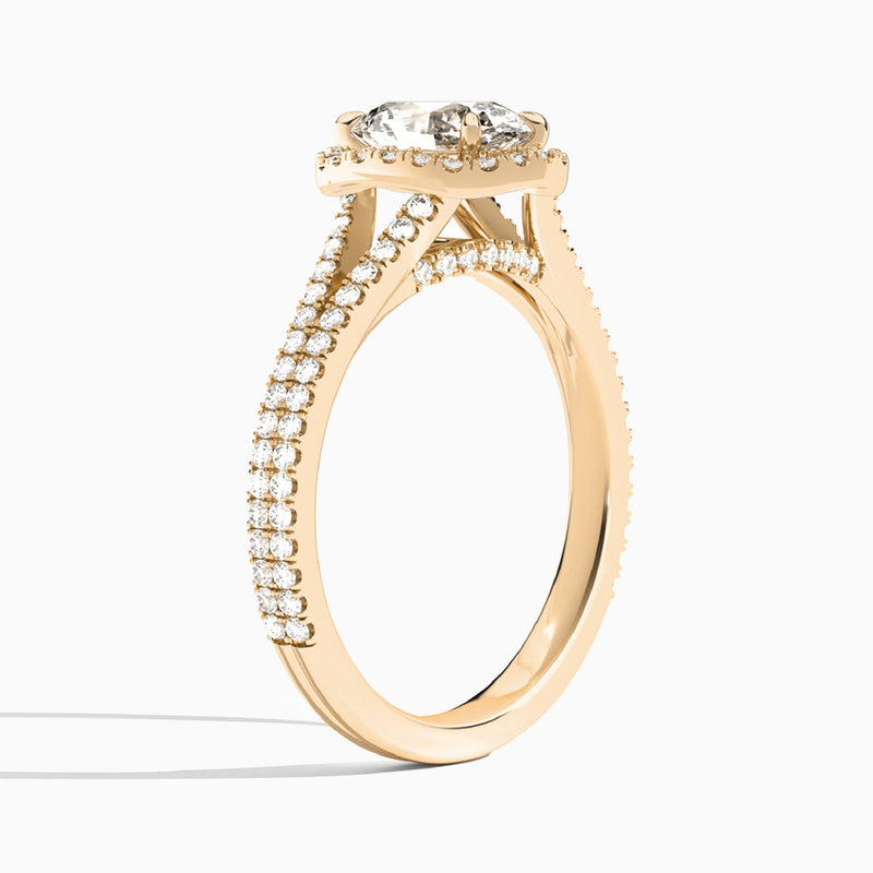 Oval Minerva Halo Lab Grown Diamond Engagement Ring In 14K Rose Gold, Angle View