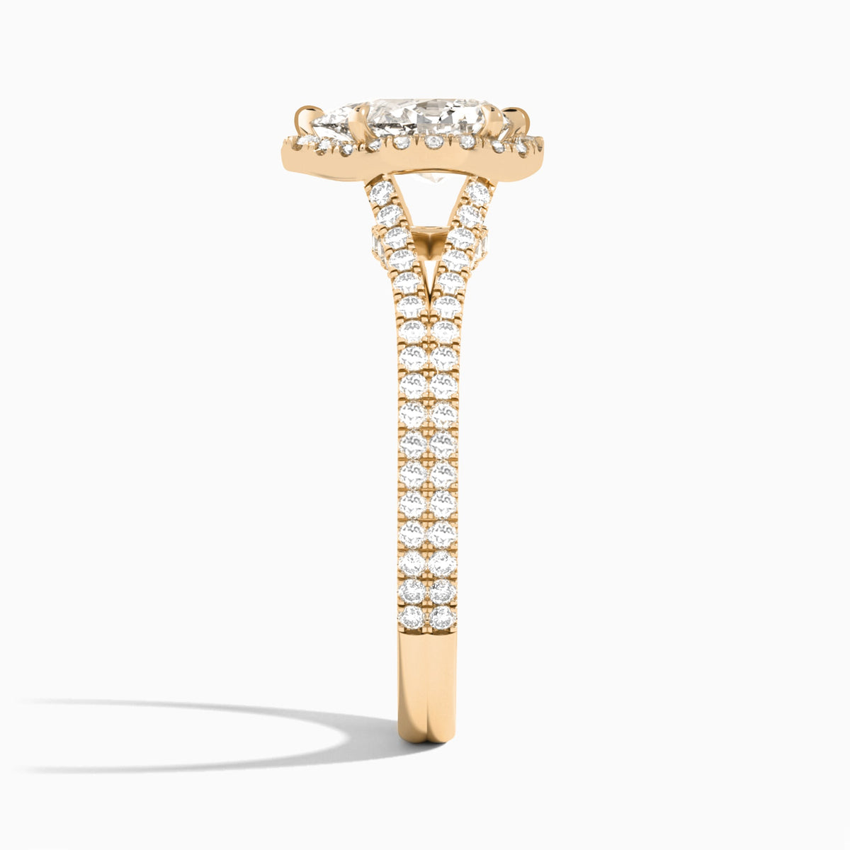 Pear Minerva Halo Lab Grown Diamond Engagement Ring In 14K Rose Gold, Side View