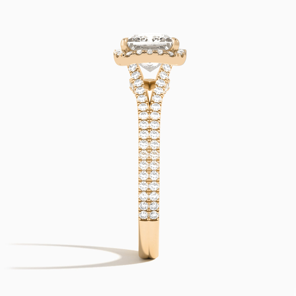Princess Minerva Halo Lab Grown Diamond Engagement Ring In 14K Rose Gold, Side View