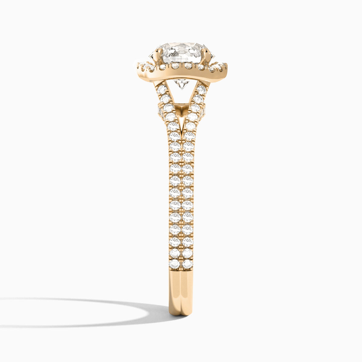 Round Minerva Halo Lab Grown Diamond Engagement Ring In 14K Rose Gold, Side View