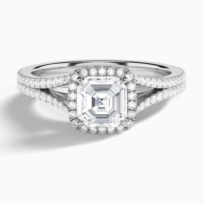 Asscher Minerva Halo Lab Grown Diamond Engagement Ring In 18K White Gold - Lucenjuri