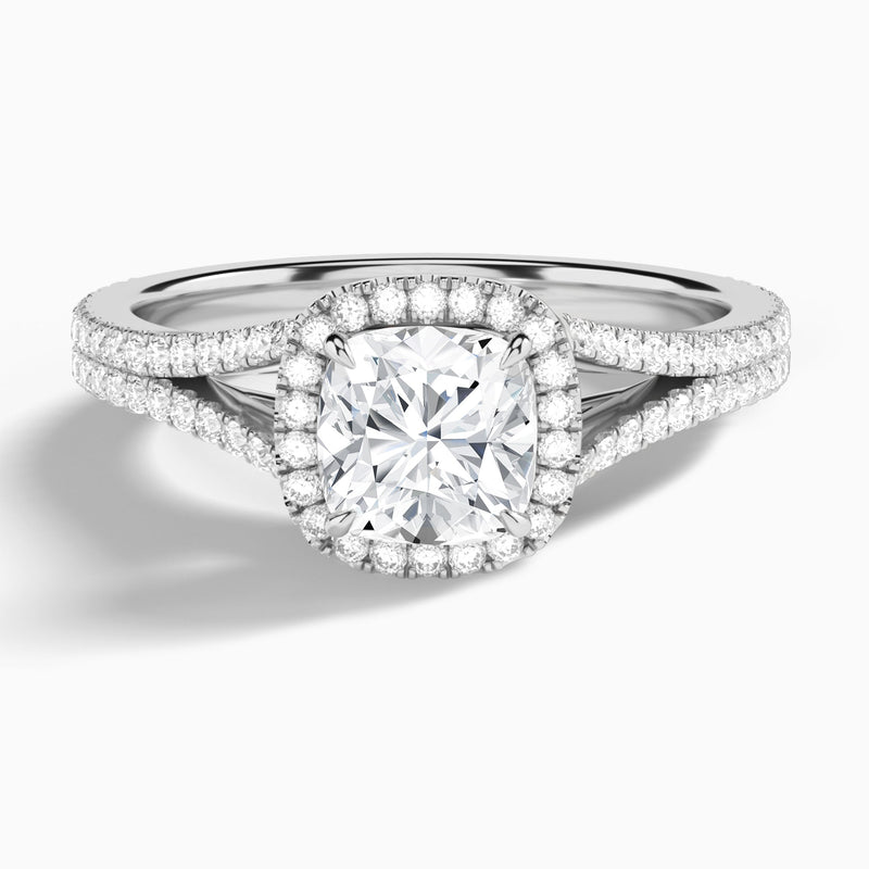 Cushion Minerva Halo Lab Grown Diamond Engagement Ring In 18K White Gold - Lucenjuri