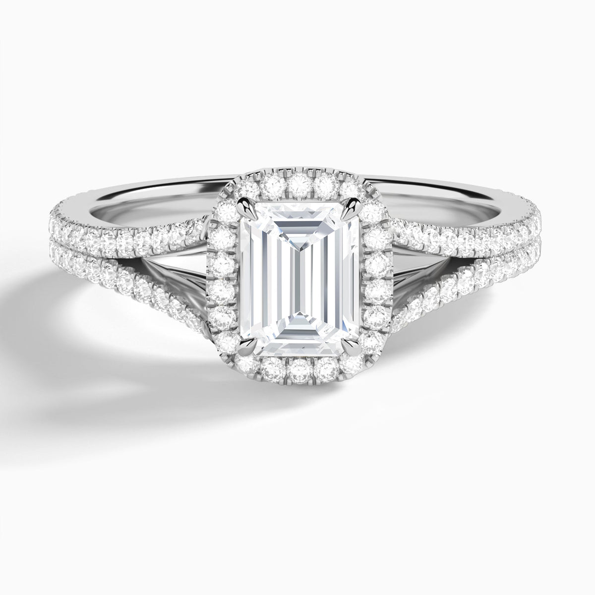 Emerald Minerva Halo Lab Grown Diamond Engagement Ring In 14K White Gold - Lucenjuri