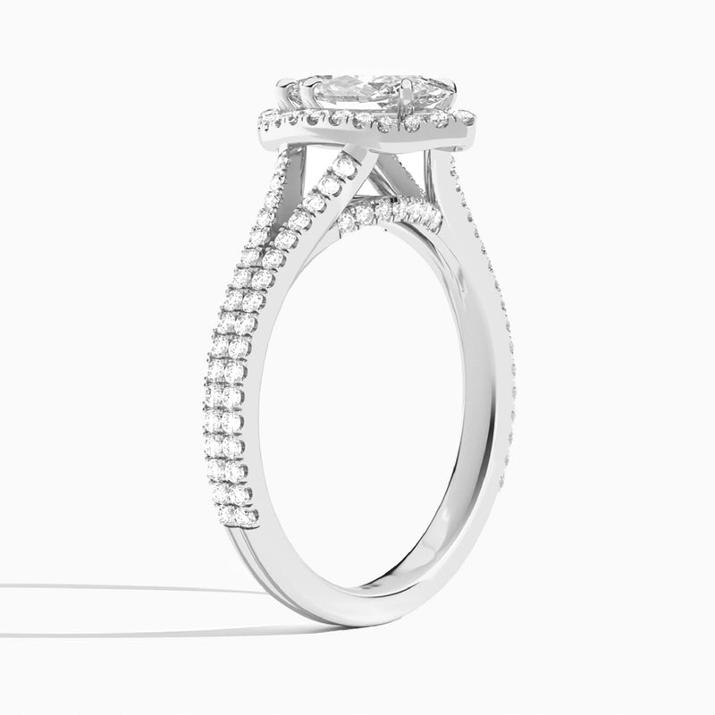 Marquise Minerva Halo Lab Grown Diamond Engagement Ring In 18K White Gold, Angle View
