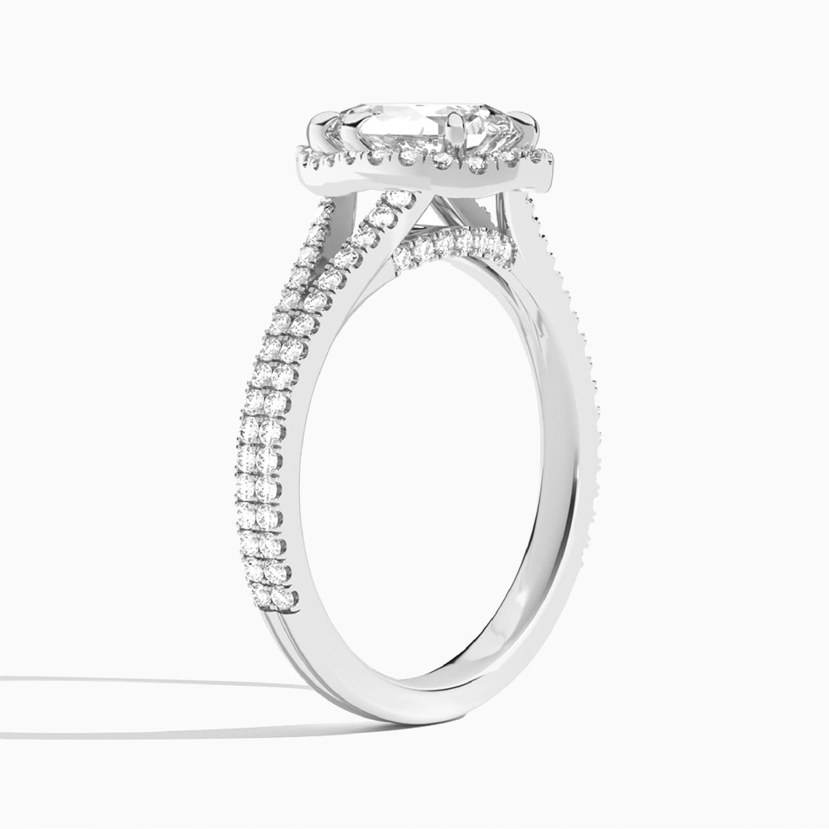 Pear Minerva Halo Lab Grown Diamond Engagement Ring In 18K White Gold, Angle View