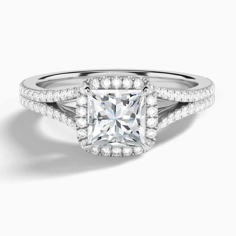 Princess Minerva Halo Lab Grown Diamond Engagement Ring In 14K White Gold - Lucenjuri