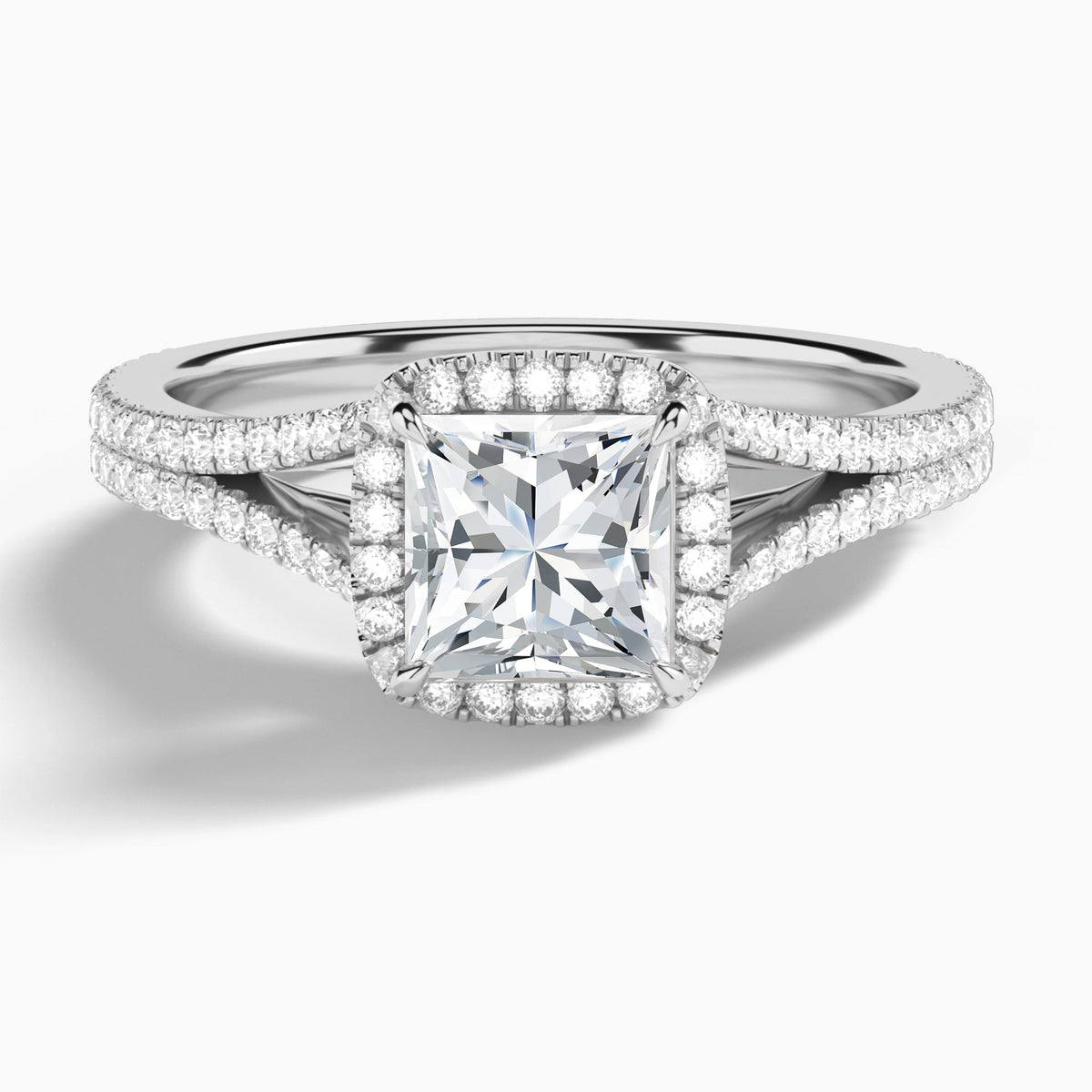 Princess Minerva Halo Lab Grown Diamond Engagement Ring In 14K White Gold - Lucenjuri