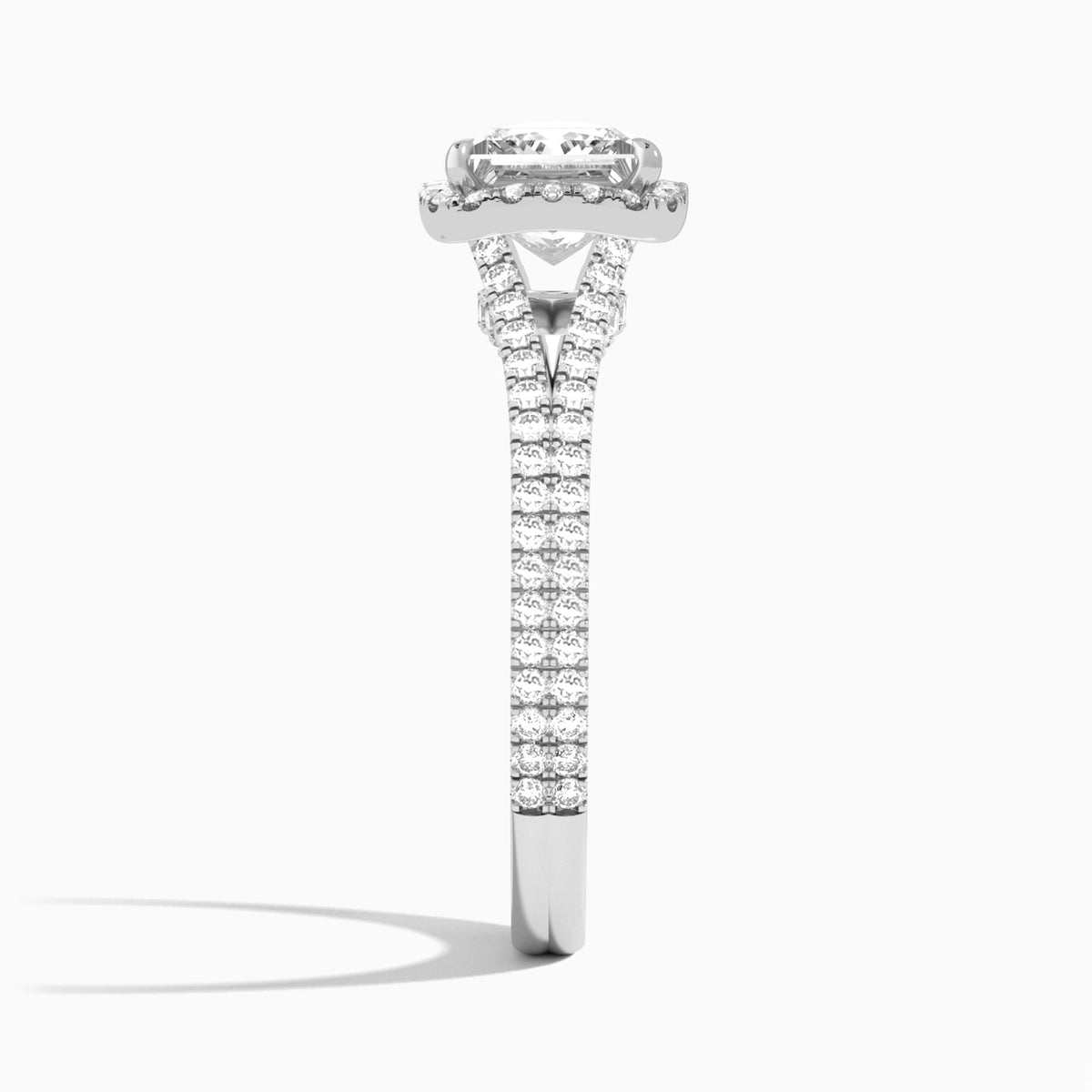 Princess Minerva Halo Lab Grown Diamond Engagement Ring In 18K White Gold, Side View