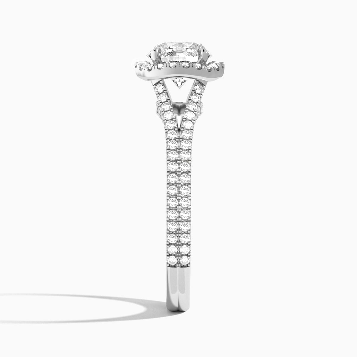 Round Minerva Halo Lab Grown Diamond Engagement Ring In 18K White Gold, Side View