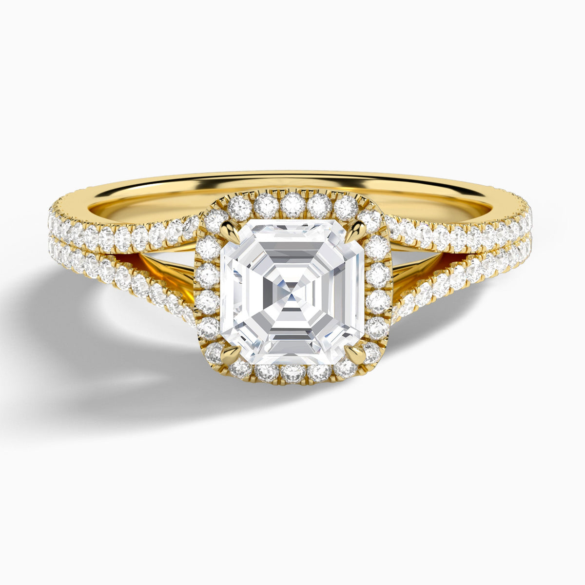 Asscher Minerva Halo Lab Grown Diamond Engagement Ring In 18K Yellow Gold - Lucenjuri