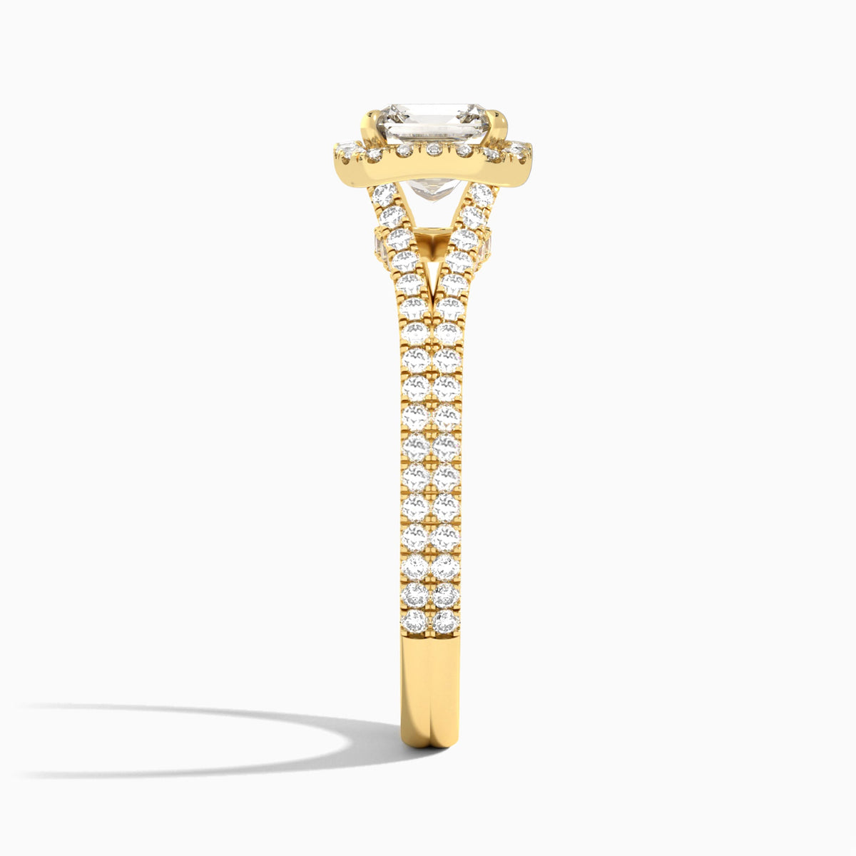 Asscher Minerva Halo Lab Grown Diamond Engagement Ring In 14K Yellow Gold, Side View