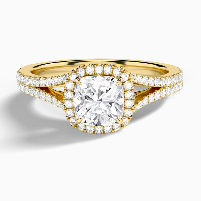 Cushion Minerva Halo Lab Grown Diamond Engagement Ring In 14K Yellow Gold - Lucenjuri