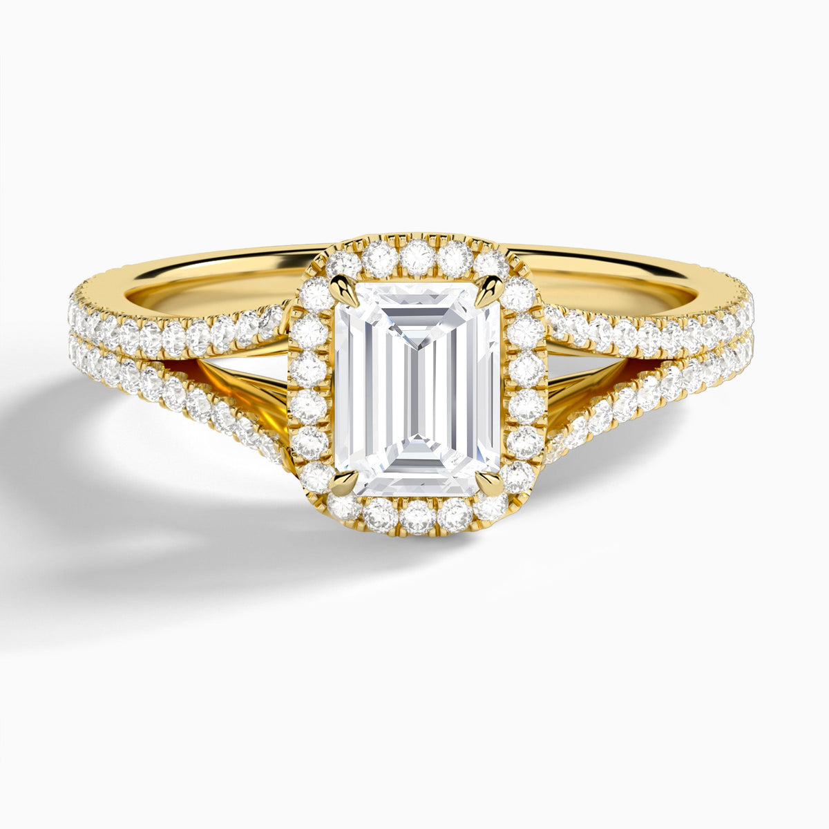 Emerald Minerva Halo Lab Grown Diamond Engagement Ring In 14K Yellow Gold - Lucenjuri