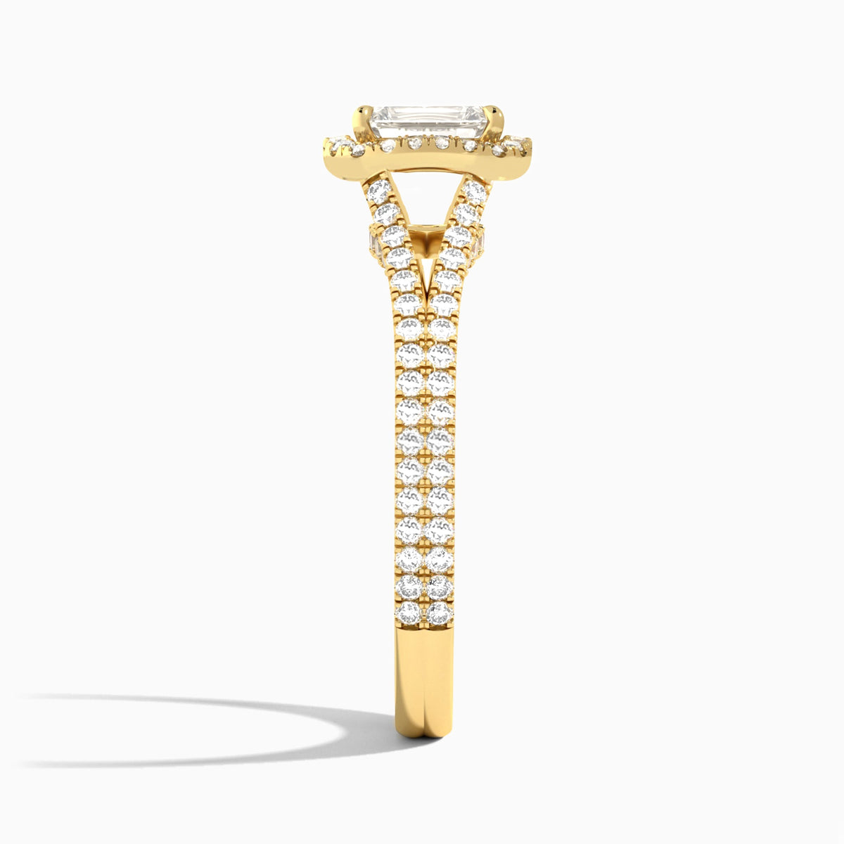 Emerald Minerva Halo Lab Grown Diamond Engagement Ring In 18K Yellow Gold, Side View