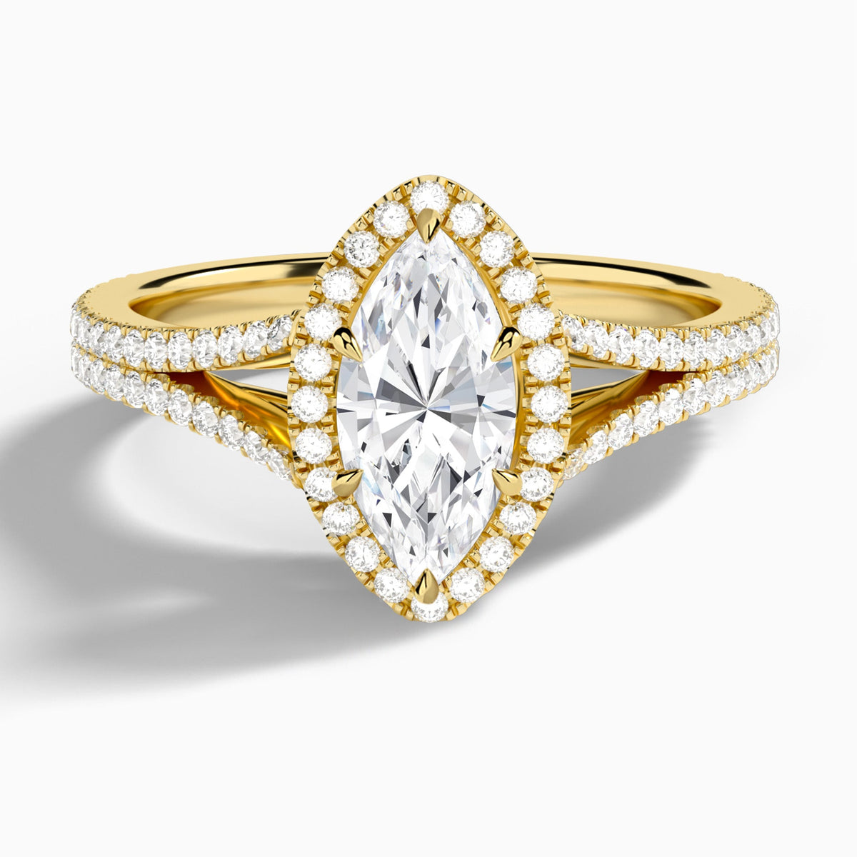 Marquise Minerva Halo Lab Grown Diamond Engagement Ring In 18K Yellow Gold - Lucenjuri