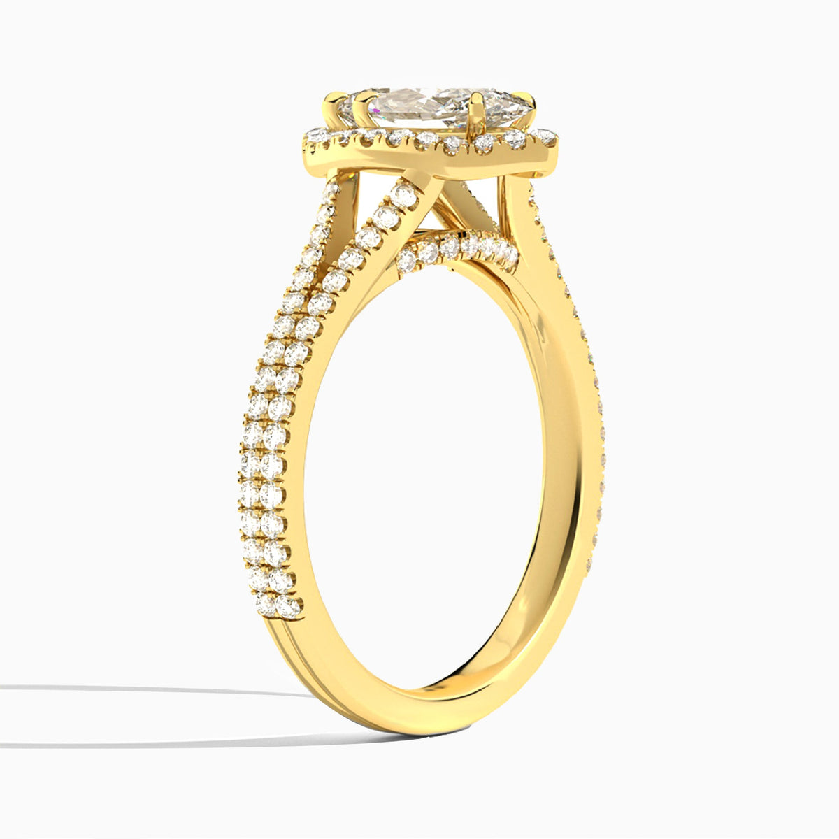 Marquise Minerva Halo Lab Grown Diamond Engagement Ring In 18K Yellow Gold, Angle View