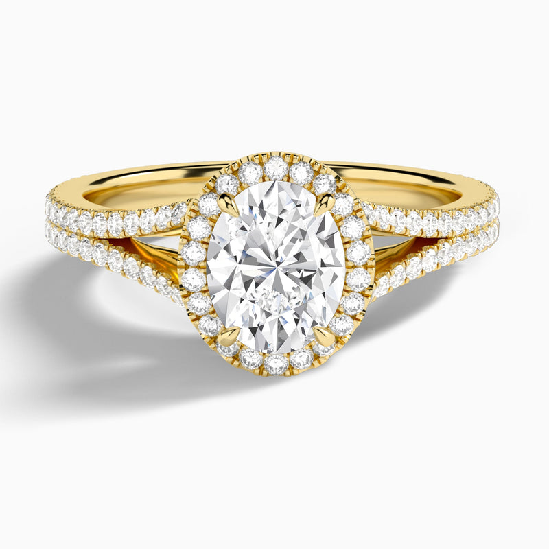 Oval Minerva Halo Lab Grown Diamond Engagement Ring In 14K Yellow Gold - Lucenjuri