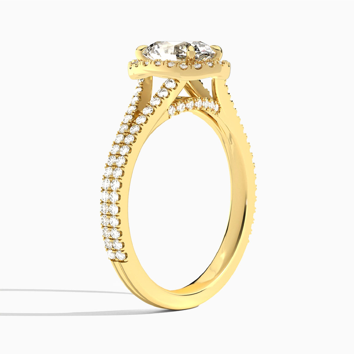 Oval Minerva Halo Lab Grown Diamond Engagement Ring In 18K Yellow Gold, Angle View